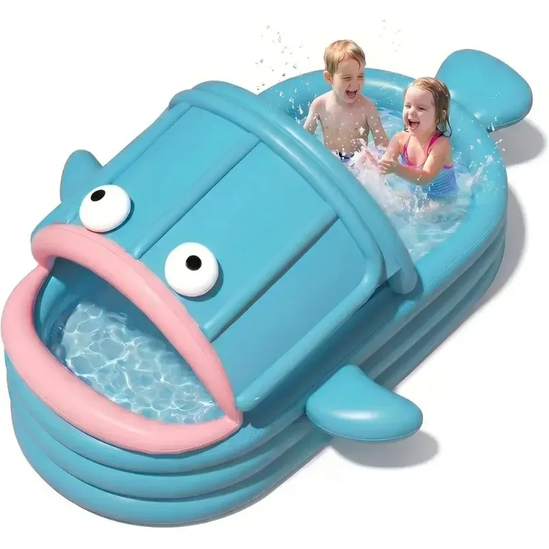 Jumbo Whale-Shaped Inflatable Pool Family-Sized Water Fun Outdoor Summer Pool for Kids Adults Backyard Gatherings