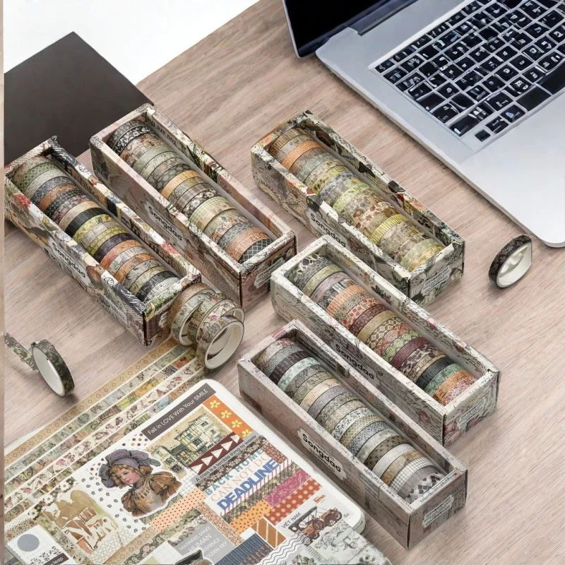 20 Rolls Retro Plant Decorative Tape Gift Tape Manual DIY Tape Stationery Decorative Tape Hand Account Collage Tape