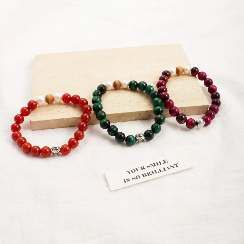 

Classic Natural Stone Red Agate Bracelet Statement New Chinese Simple Fashion Green, Purple Tiger Eye Stone Round Bead Bracelet