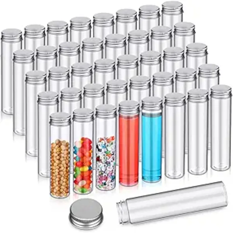 10pcs Plastic Test Tubes with Caps Test Tubes as Storage Containers for Candy, Beads, Powder, Sample Testing, Home & Party Décor