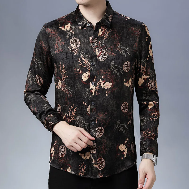 2025 Spring and Autumn Long Sleeve Men's Fashion Shirt Loose Casual Men's Tops All-match Business Printed Shirt Trend