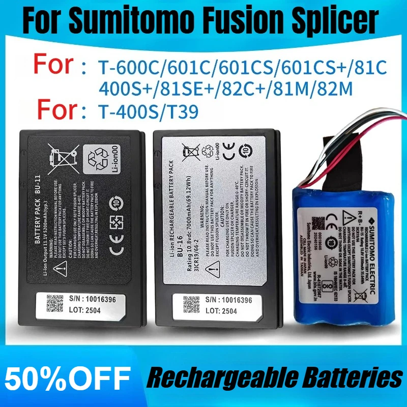 

Rechargeable Batteries For Sumitomo BU-11 BU-16 T600C/81C/T-400S/601C/82C/402S/TYPE-39/TYPE-66M Fusion Splicer Made in Japan