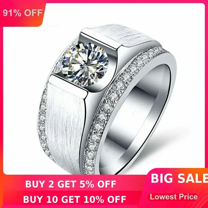 Мужское кольцо из серебра 925 пробы с цирконием 2 карата 5А, обручальное/свадебное кольцо для мужчин