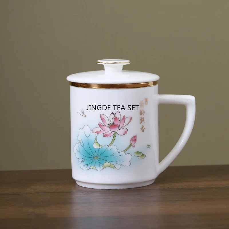 

400ml Ceramic Household Filter Separation Cup with Lid Office Chinese Exquisite Tea Cup