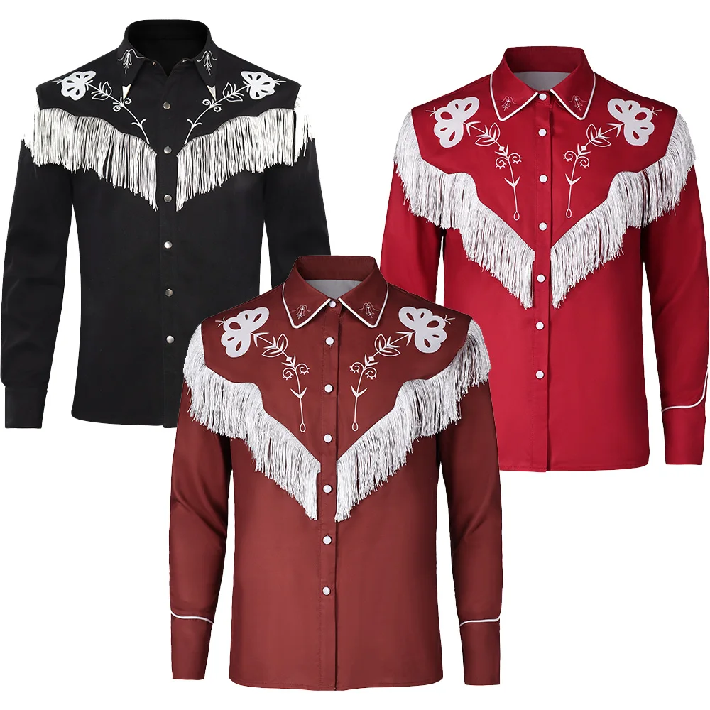 

Ken Cosplay Shirt Retro Red Fringed Tassel Jacket Costume Movie Barbei Western Shirt Coat Outfits Halloween Carnival Party Suit