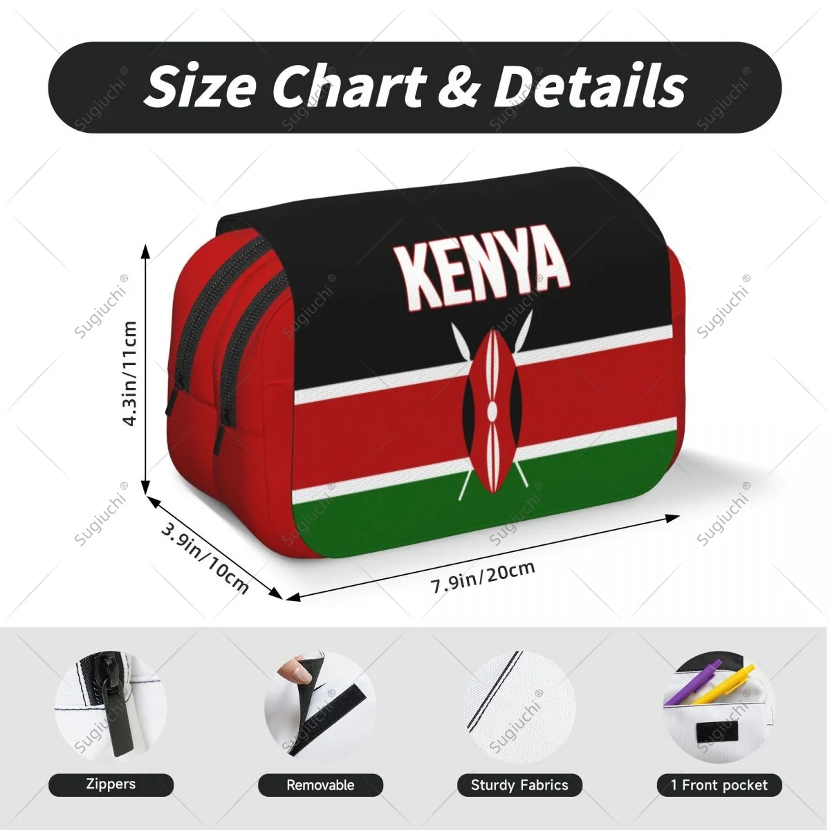Estuche para lápices, bolsas para tijeras, bandera de Kenia 3D, tela Oxford de doble capa, estuche para bolígrafos de almacenamiento de papelería