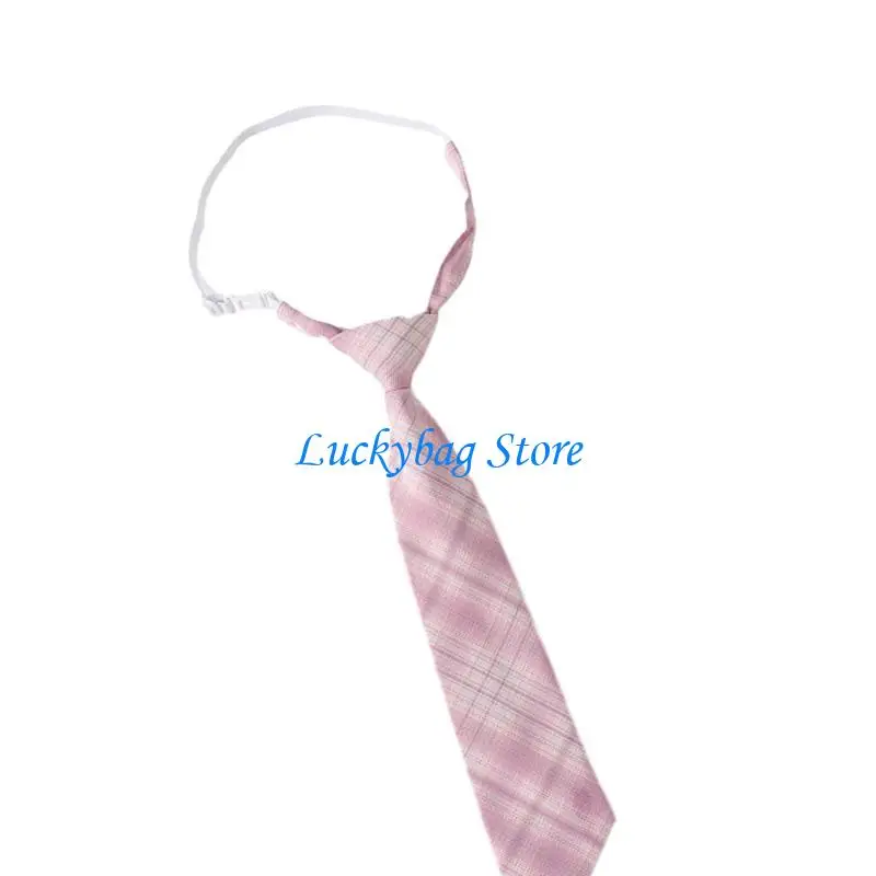 X7XE Japanese JK Pink Checkered Pre-Tied Neck Tie Student Adjusted Necktie Cravat Tie College School Uniform Bowtie Neckwear