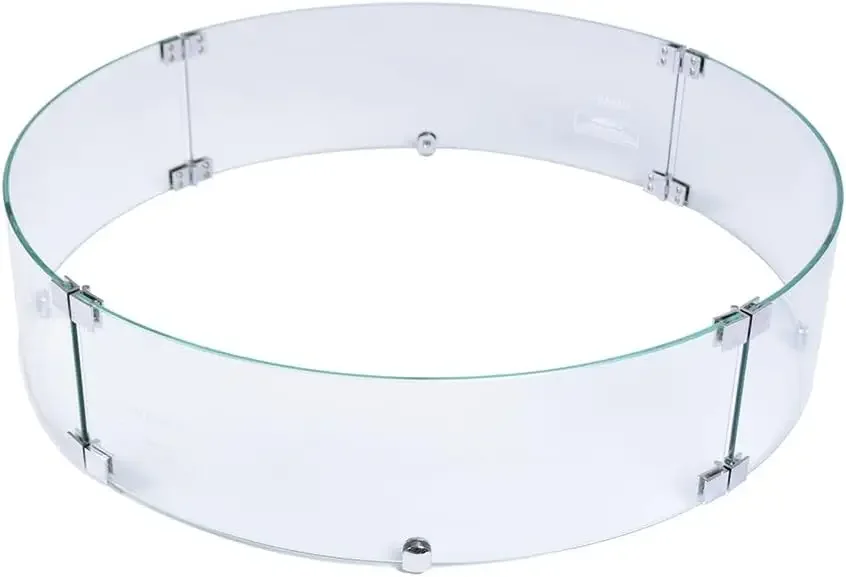 Elementi Plus Glass Wind Screen Outdoor Firepit Bowl Wind Guard Round Clear Fire Pit Glass Guard Fireplace Screen Tempered Glass