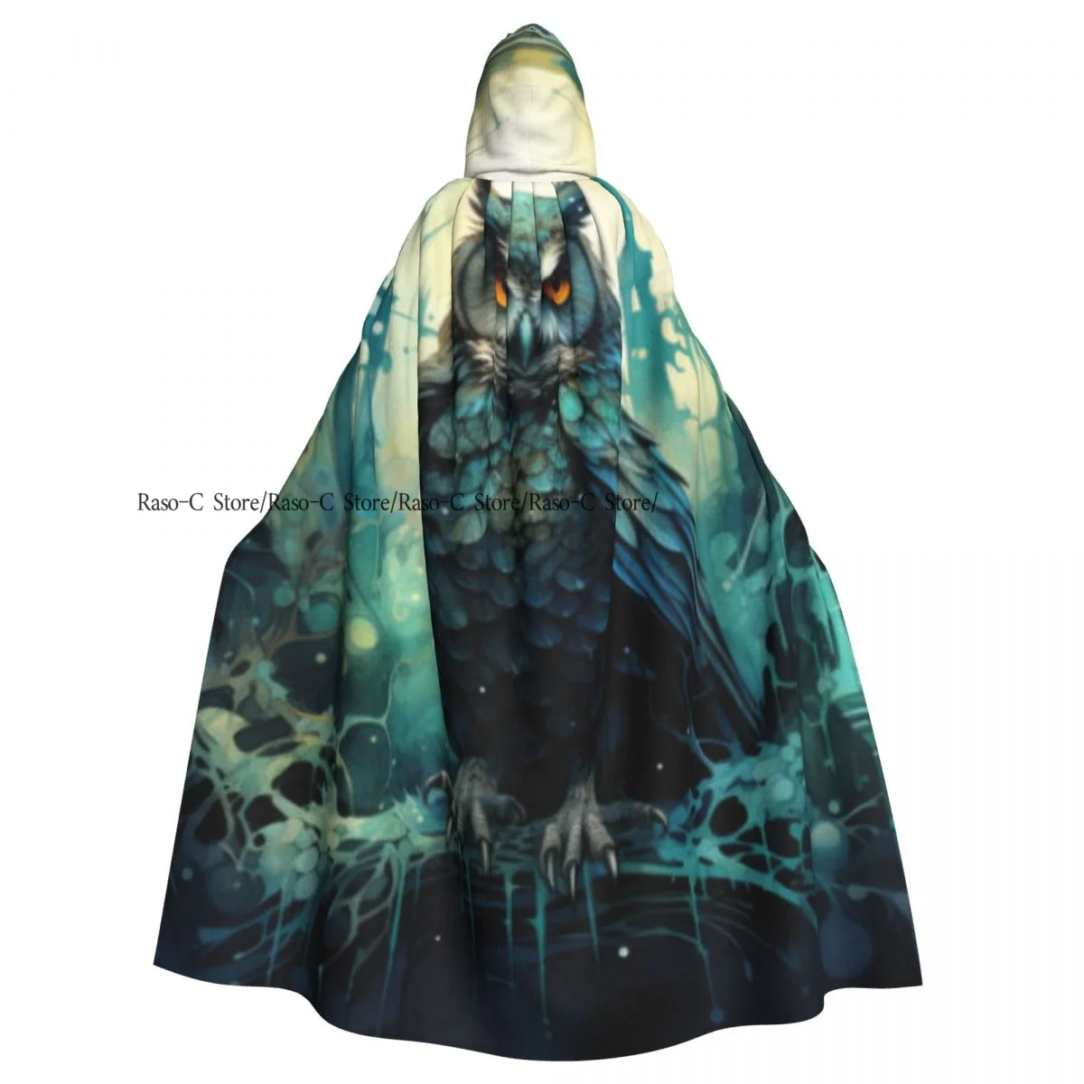 Long Cape Cloak Owl With The Clock In The Night Hooded Cloak Coat Autumn Hoodies