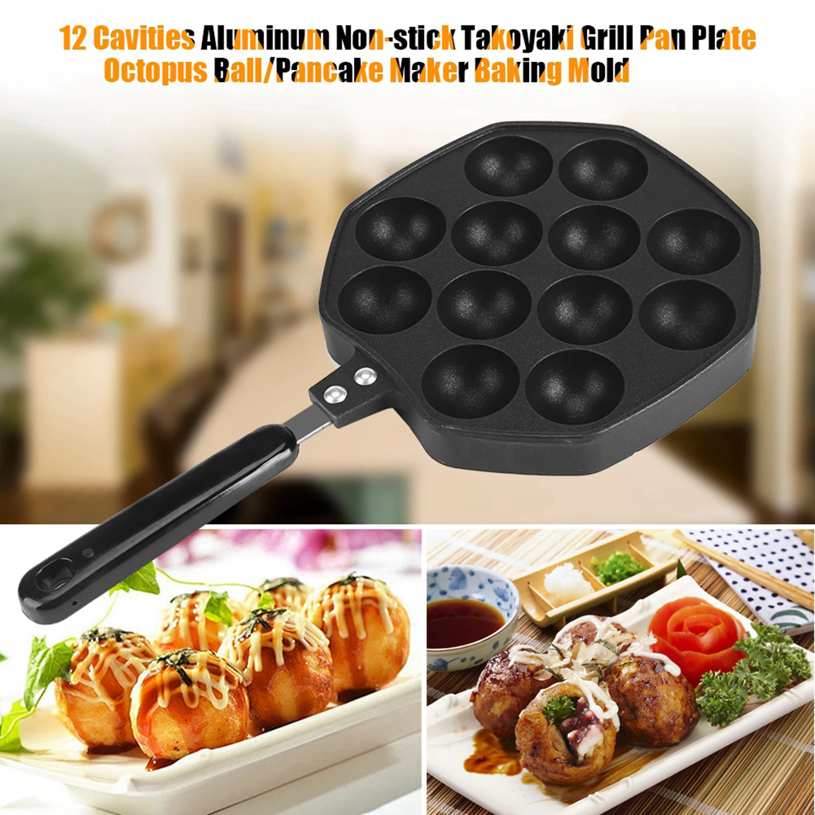 Takoyaki Grill Plate - 12 Bölmeli Alüminyum Yapışmaz Takoyaki Izgara