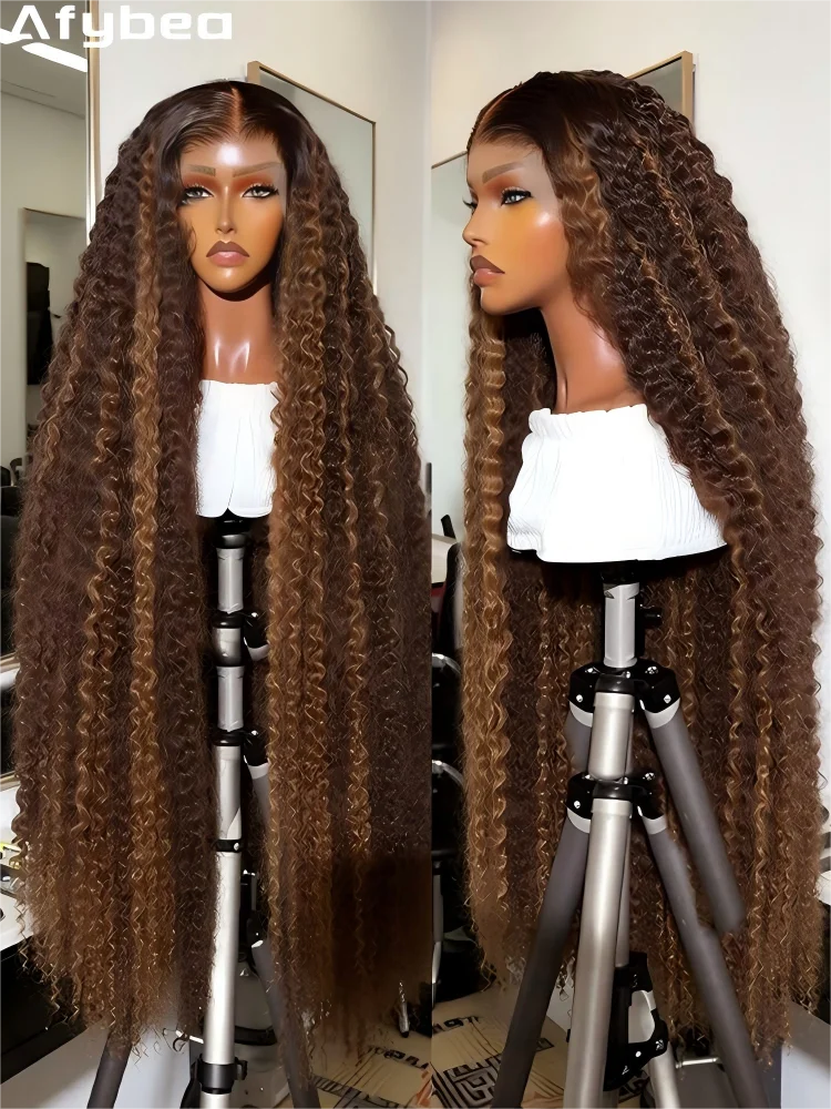 Parrucca anteriore in pizzo Ombre da 30 pollici riccia evidenziata Parrucche per capelli umani Onda profonda colorata 13X6 Parrucca frontale in pizzo HD Pre pizzicata Densità 250