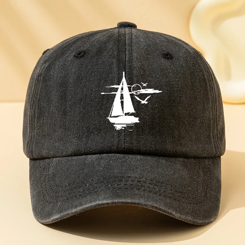 Retro-gewaschene Baseballkappe mit Segelmuster und weichem Stoff, geeignet für Outdoor-Camping, Radfahren und lässige Streetwear