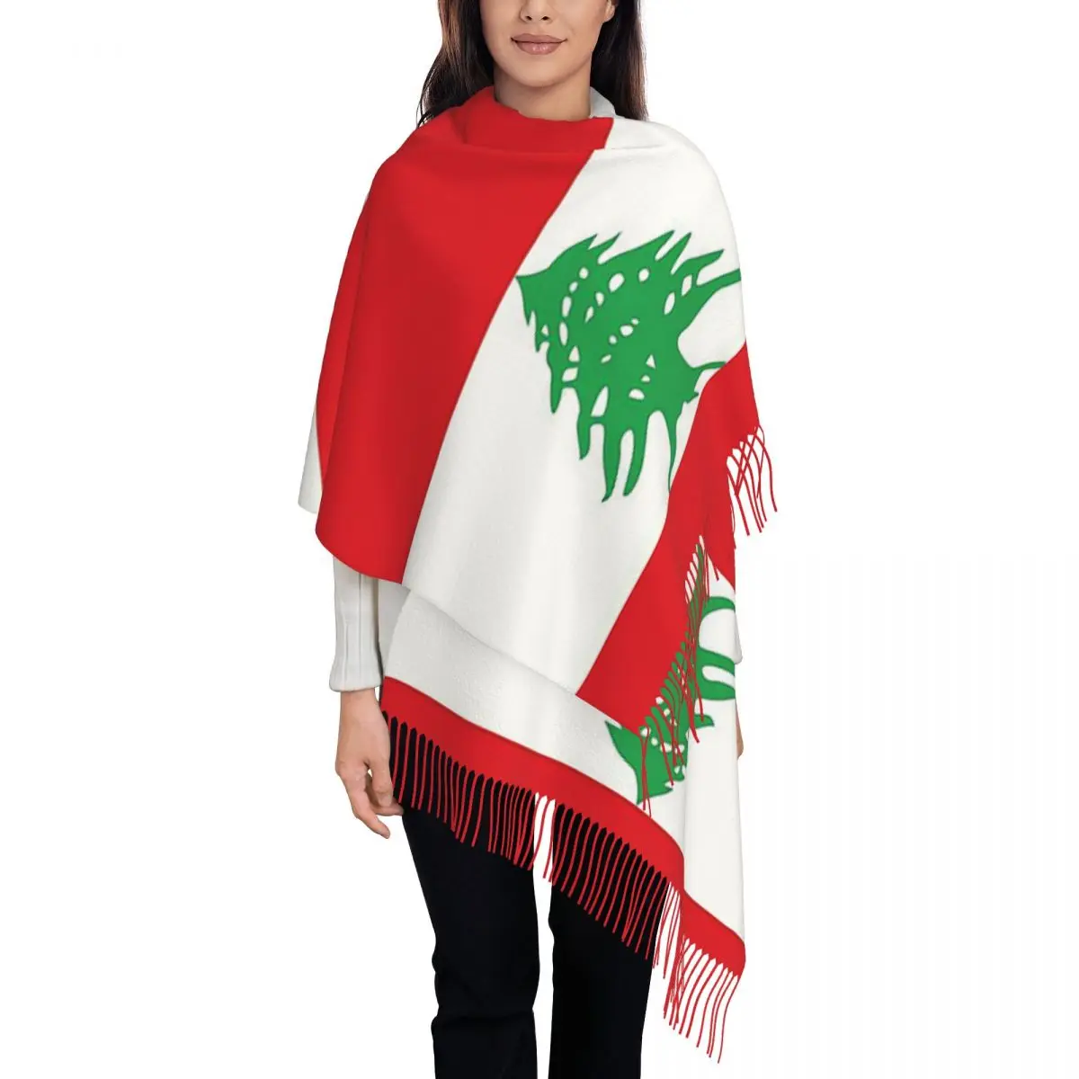 Flag Of Lebanon Scarf Tassel Scarves Women Soft Warm Shawls and Wraps Large Fall Winter Shawl Wrap