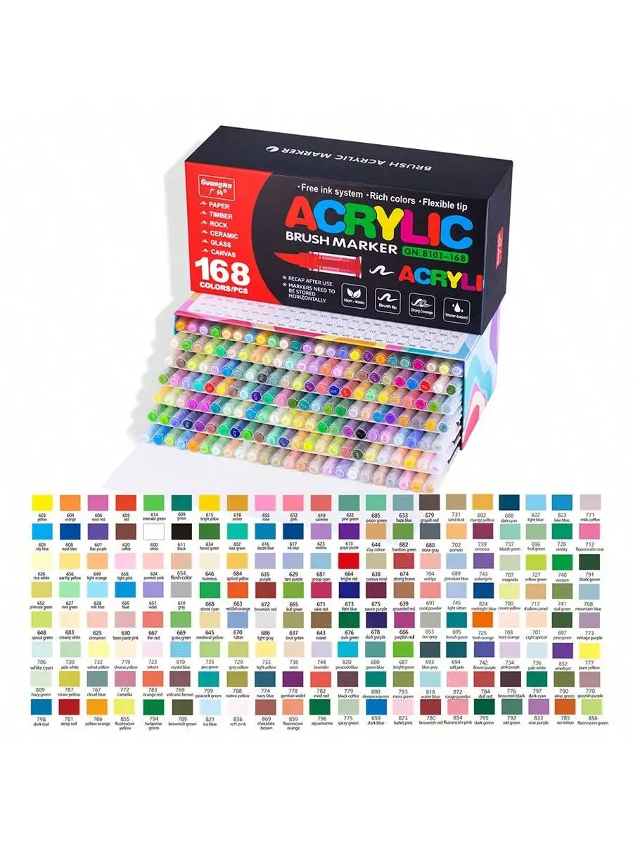GuangNa 12/24/72/168/288 Kleuren Acrylverfmarkers, Zachte Penseel Studenten Graffiti Schilderstiftenset, Festival Cadeau DIY Markers