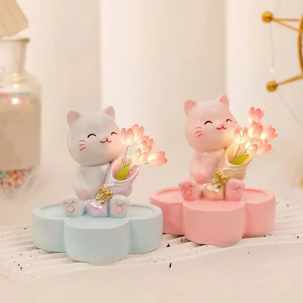 

Kawaii Little Cat Tulip Night Light Mini Exquisite DIY Tulip Night Light Cartoon Romance Valentine's Day Atmosphere Lamp Bedroom