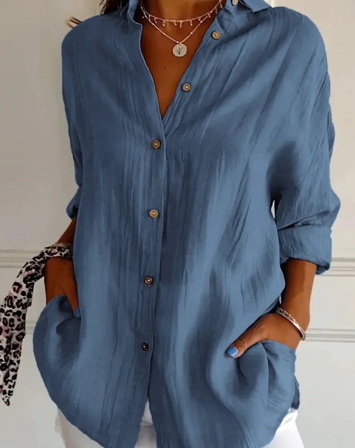 Hemd frauen Revers Lange Ärmel Einfarbig Casual Einreiher Neue Mode Braun Schwarz Weiß Hemd Tops Blusen für Weibliche – Detail 2