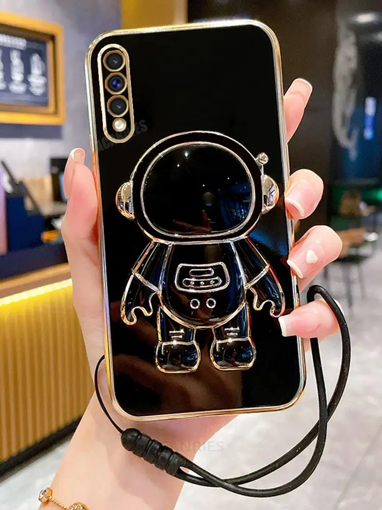 A 50 70 Astronaut Holder Plating Case For Samsung Galaxy A50 A70 A7 2018 A30s A51 A71 A21s A20s A54 A14 Lanyard Stand Cover A50s