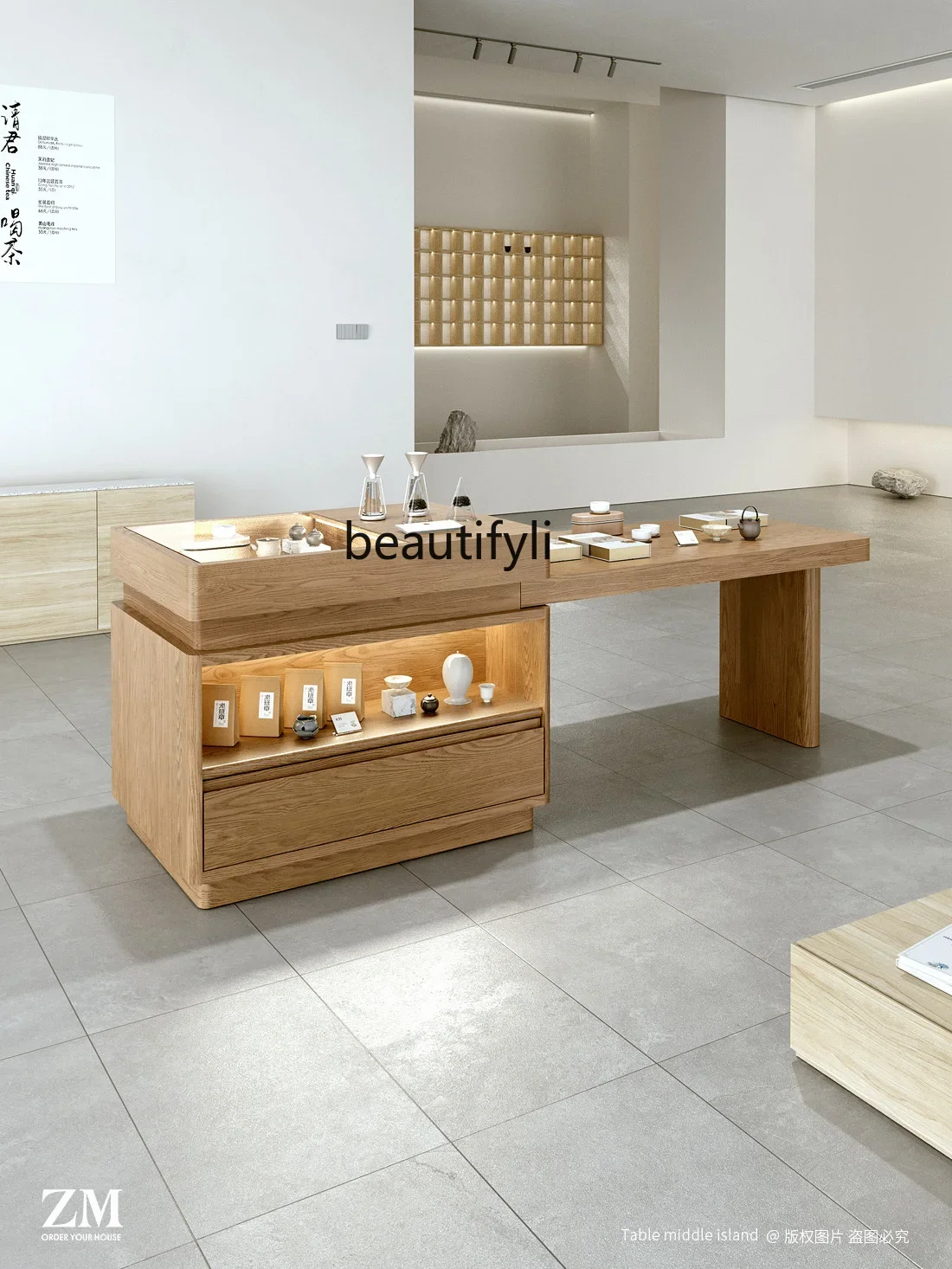 X Zhongdao Table Negotiation Display Cabinet Made of Glass Tea Room Cultural and Creative Display Counter Gift Teaware Long Tabl