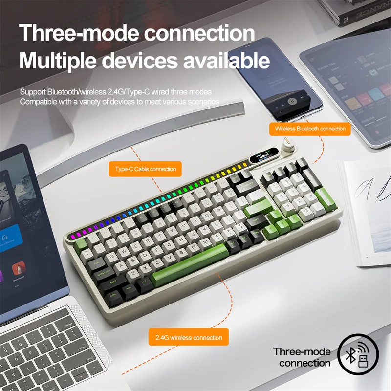 

SMAILWOLF MK98 Mechanical Keyboard Bluetooth Wireless Tri-Mode Custom TFT Screen Hot-Swap Dial Esports Keyboard RGB For PC
