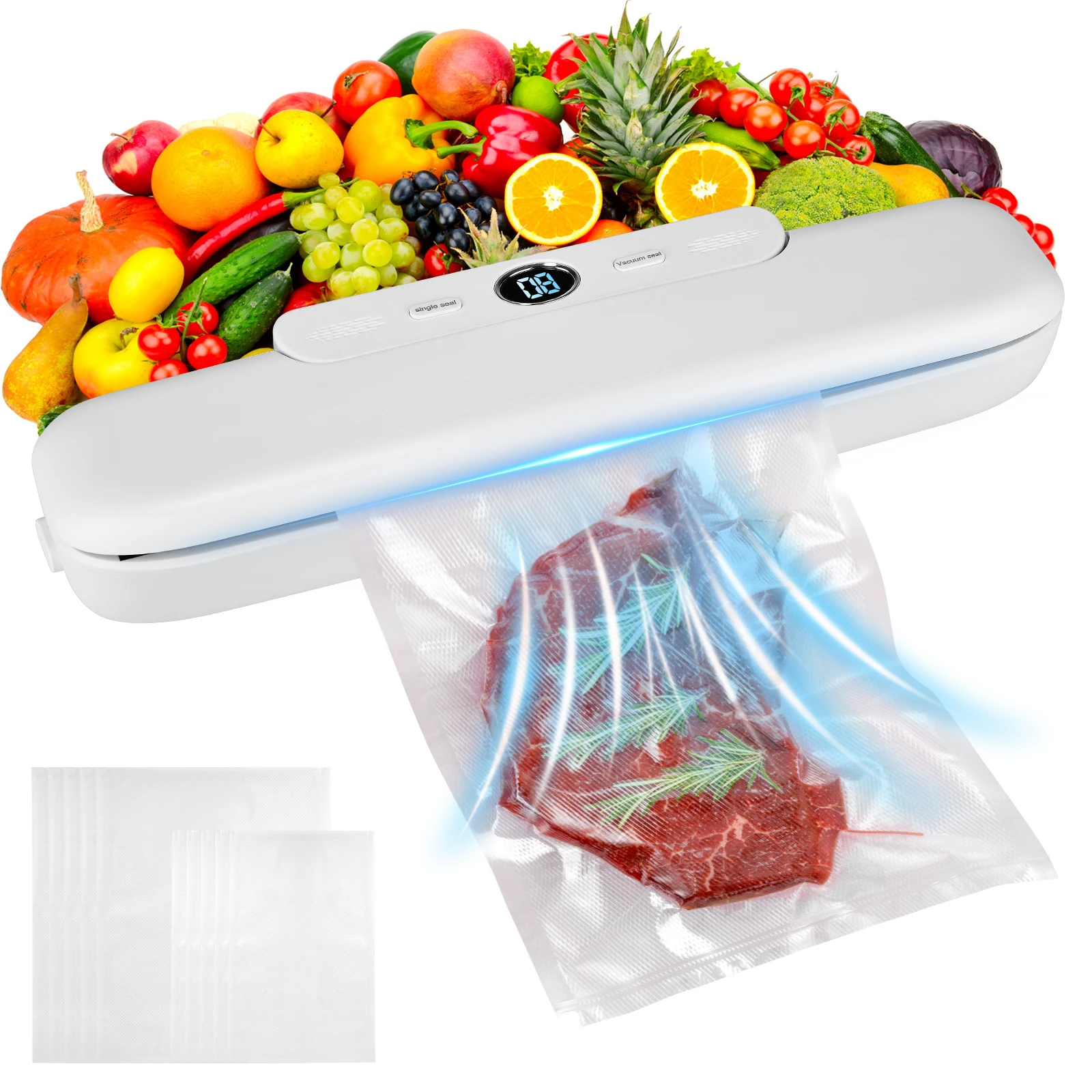 Automatic Vacuum Sealer Food Sealer Machine Air Sealing System Dry & Moist Modes with 10 Bags Home Kitchen Gadgets Power Tool