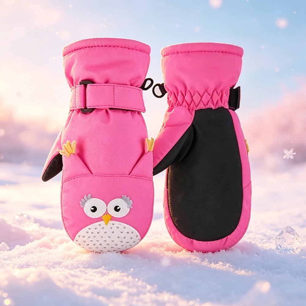 Kids Winter Mittens Thick Fleece Lining Water Repellent Anti Slip Grip Lovely Animal Design For Snow Games Daily Outdoor Use
