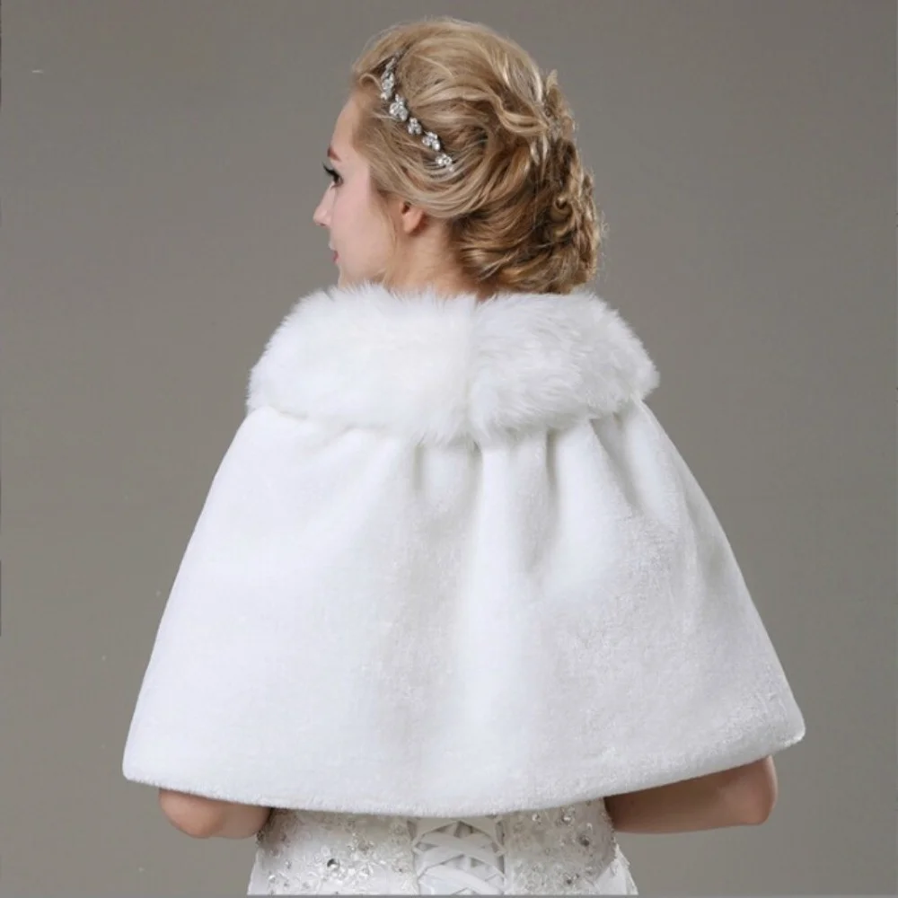 Thickened Bridal Gown Shawl Fur Solid Color Bride White Poncho Soft Texture Lightweight Women's Plush Shawl Autumn Winter