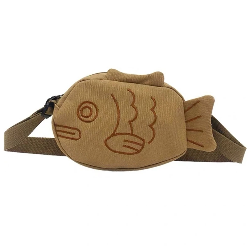 Cute Fish Shape Canvas Shoulder Bags Crossbody Fanny Pack Outdoors Sport Waist Bag  Purse Student Phone Bag