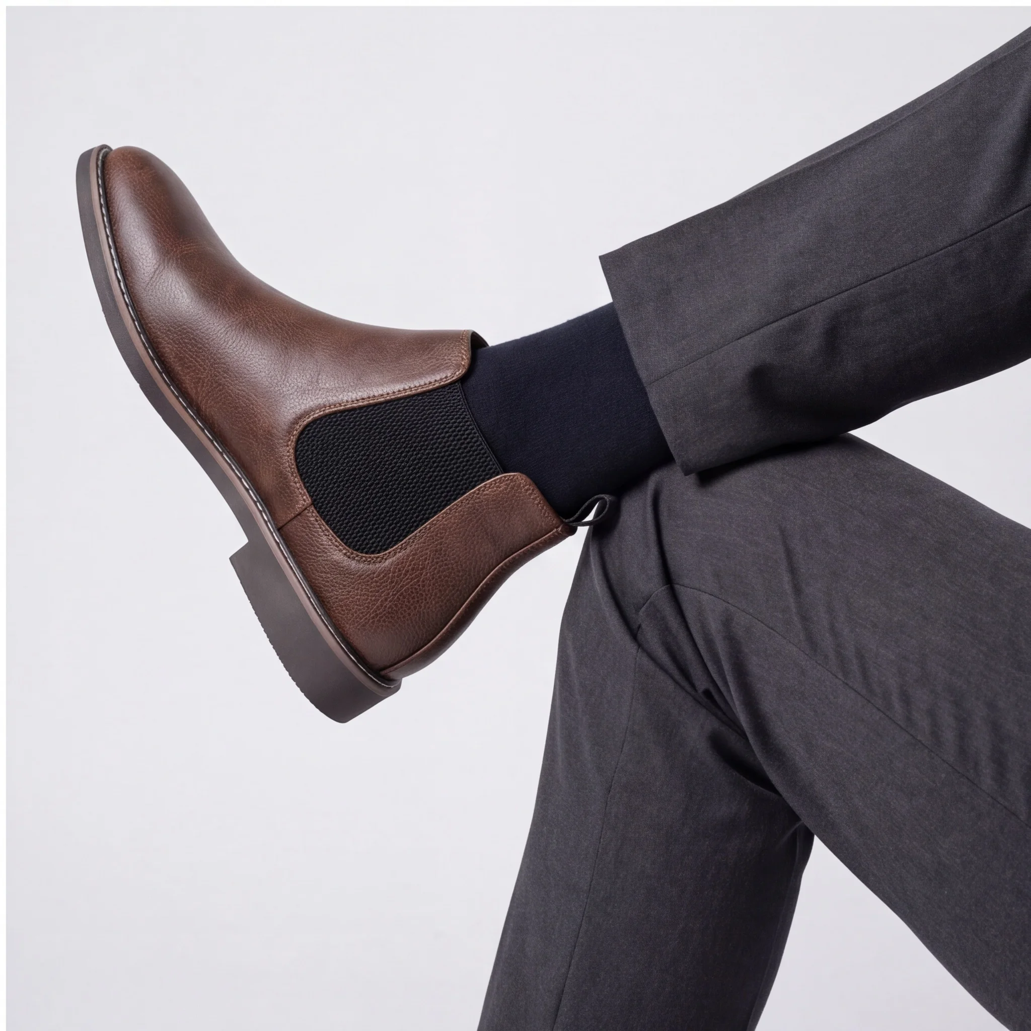 Chelsea Boots For Man Plain Toe Men's Boots Office Men Boots Contrast Edge Stitching Pebbled-Look Surface