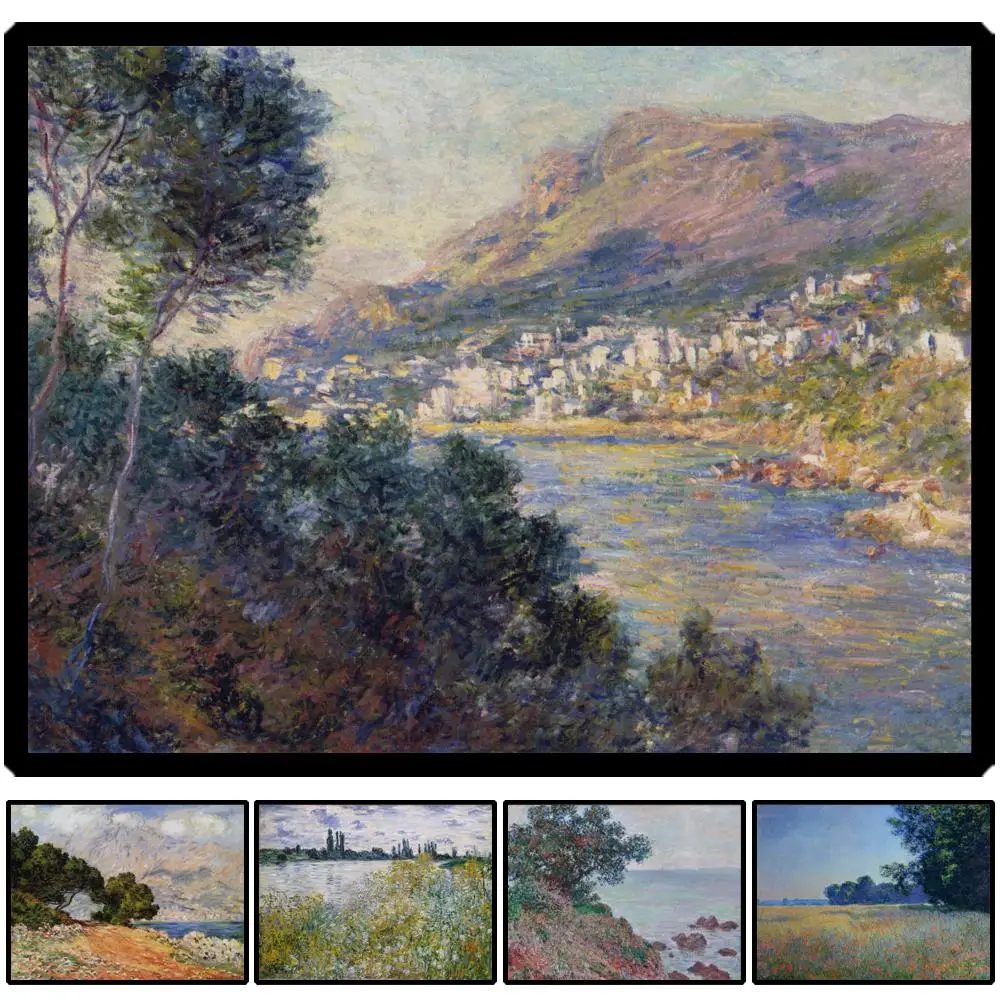 Extra Large Canvas Print Monte Carlo Seen from Roquebrune by Claude Monet HD Impressionist Landscape Wall Art for Hotel Lobby