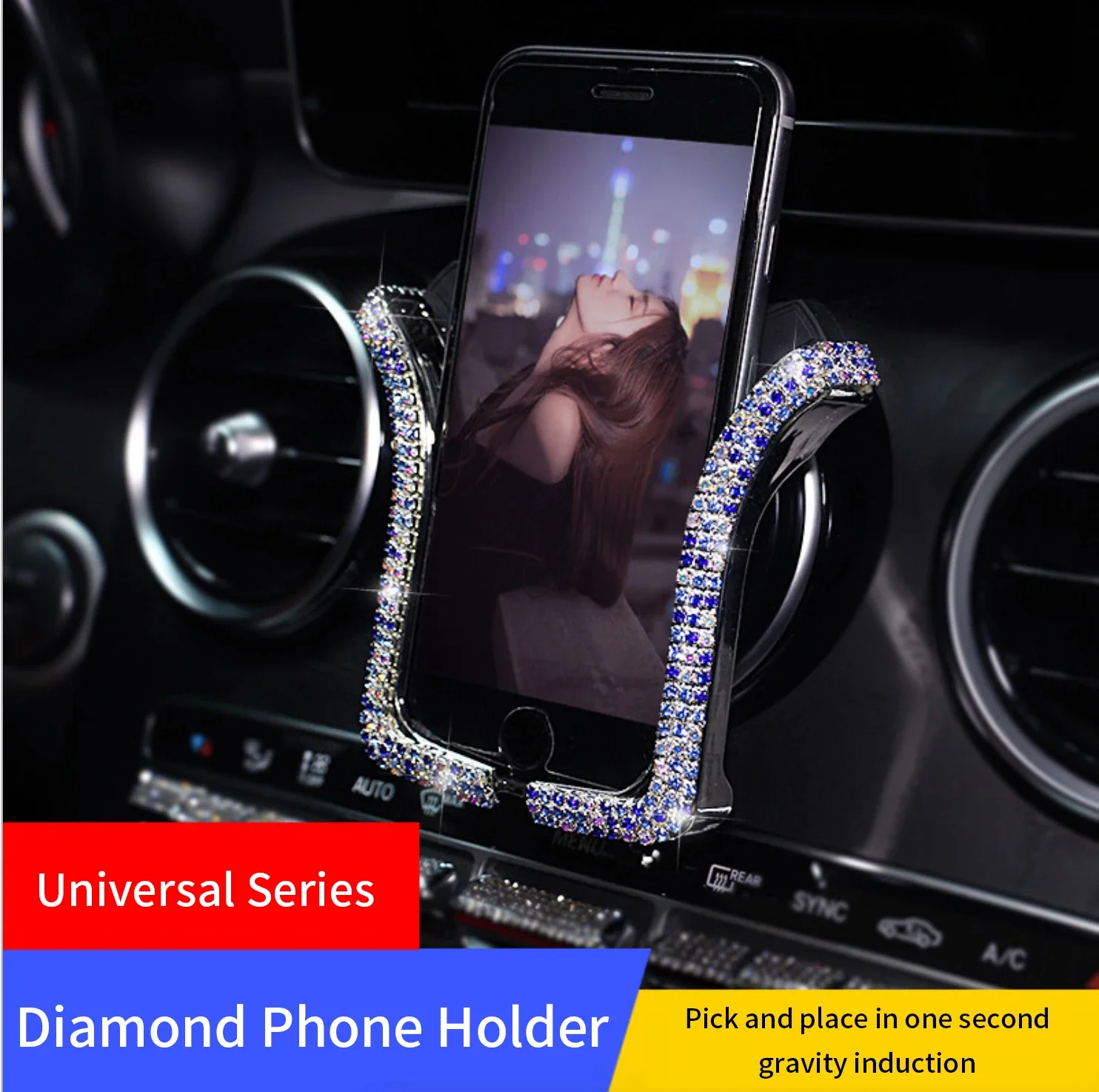 Universal Car Phone Holder with Bing Crystal Rhinestone Car Air Vent Mount Clip Cell Phone Holder for iPhone Samsung Car Holder