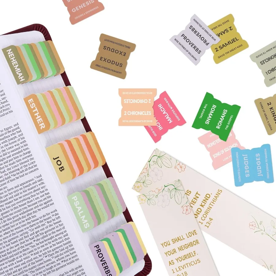 علامات تبويب الكتاب المقدس مع غطاء رقيق 75 علامة تبويب مع عنوان الفصل والمجسمات ذات الطابع المسيحي تحريك علامات تبويب الكتاب المقدس المحدودة المقاومة للماء ثنائية #6