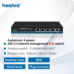 Hasivo All 10 Gigabit PoE or Without PoE Ethernet Switch 4*10gbps RJ45 Port Network Plug and Play 4*10G SFP