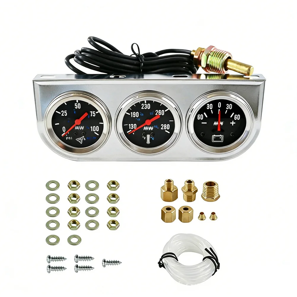 Dashboard Installation 12 24 V 52mm Triple Gauge Hydraulic Temperature Gauge Hydraulic Pressure Oil Pressure 0-100psi 0-7kg cm