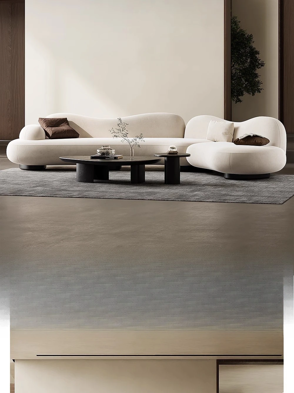 โซฟาผ้าสไตล์มินิมอลอิตาลี วิลล่าพื้นเรียบ โซฟาเข้ามุมทรงพิเศษ