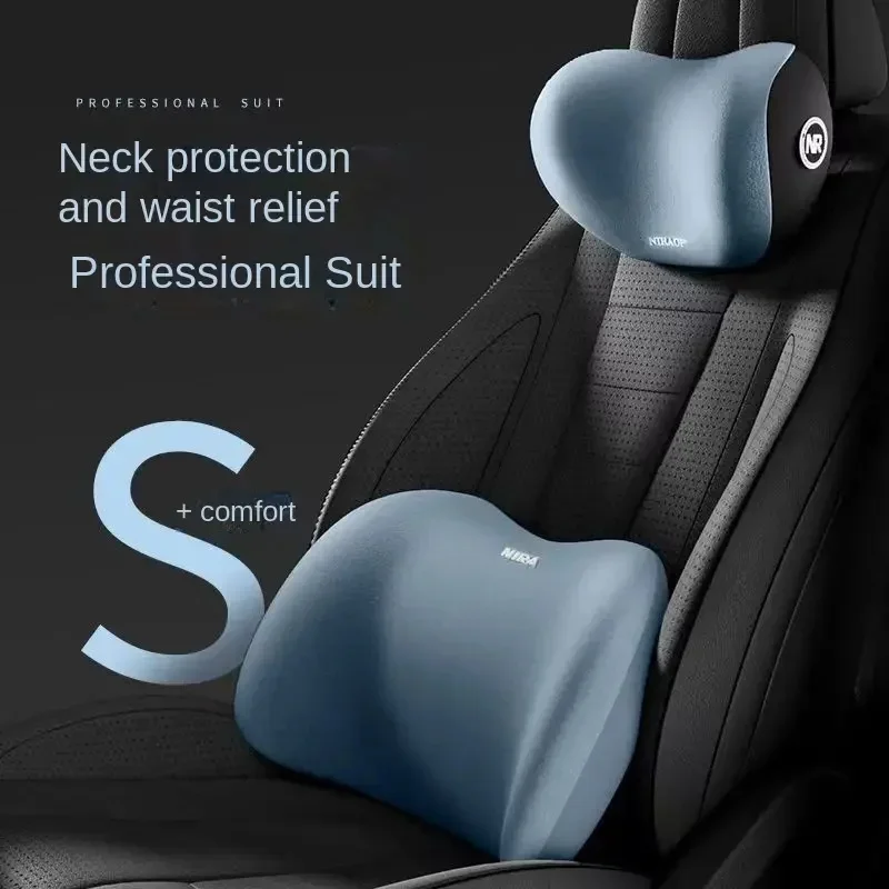 Memory Foam Car Neck Pillow and Lumbar Support Cushion Set Ergonomic Headrest Backrest Pad for Driving Pain Relief Comfort Auto