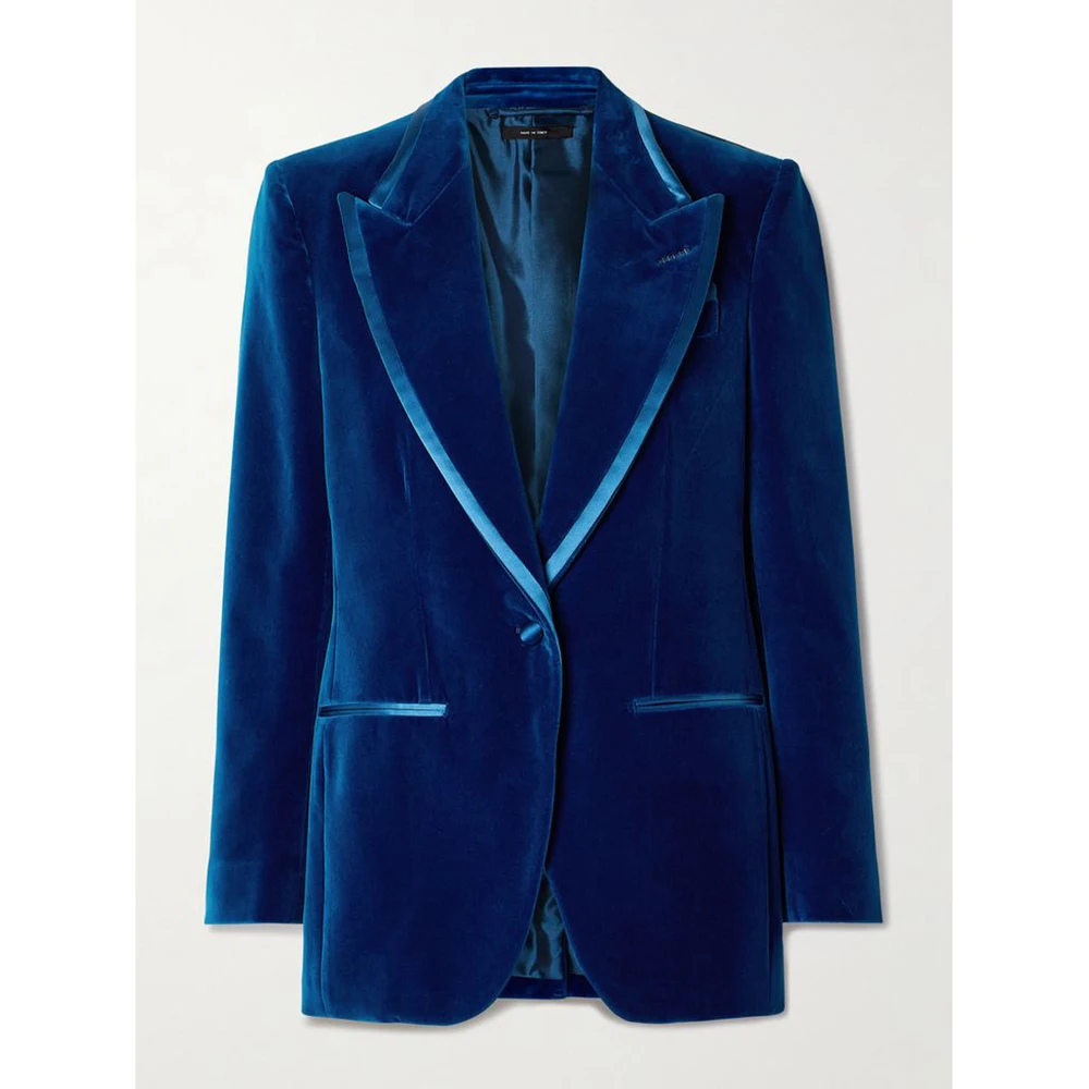 Luxury Blue Women Pants Sets With Blazer Blue Single Breasted Peak Lapel Slim Fit Female Clothing Luxury Office Lady Outfits