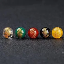 5Pcs/lot Natural Agate Golden Carved Five Way God Of Wealth Lucky Buddha Bead For Jewelry Making Diy Necklace Bracelet Accessory