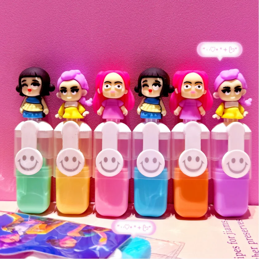 6pc/set Y2K Demon Hunters Pen Cartoon Character Doll Bagged Mini Highlighter Pen Student Learning Supplies Children's Toys Gift