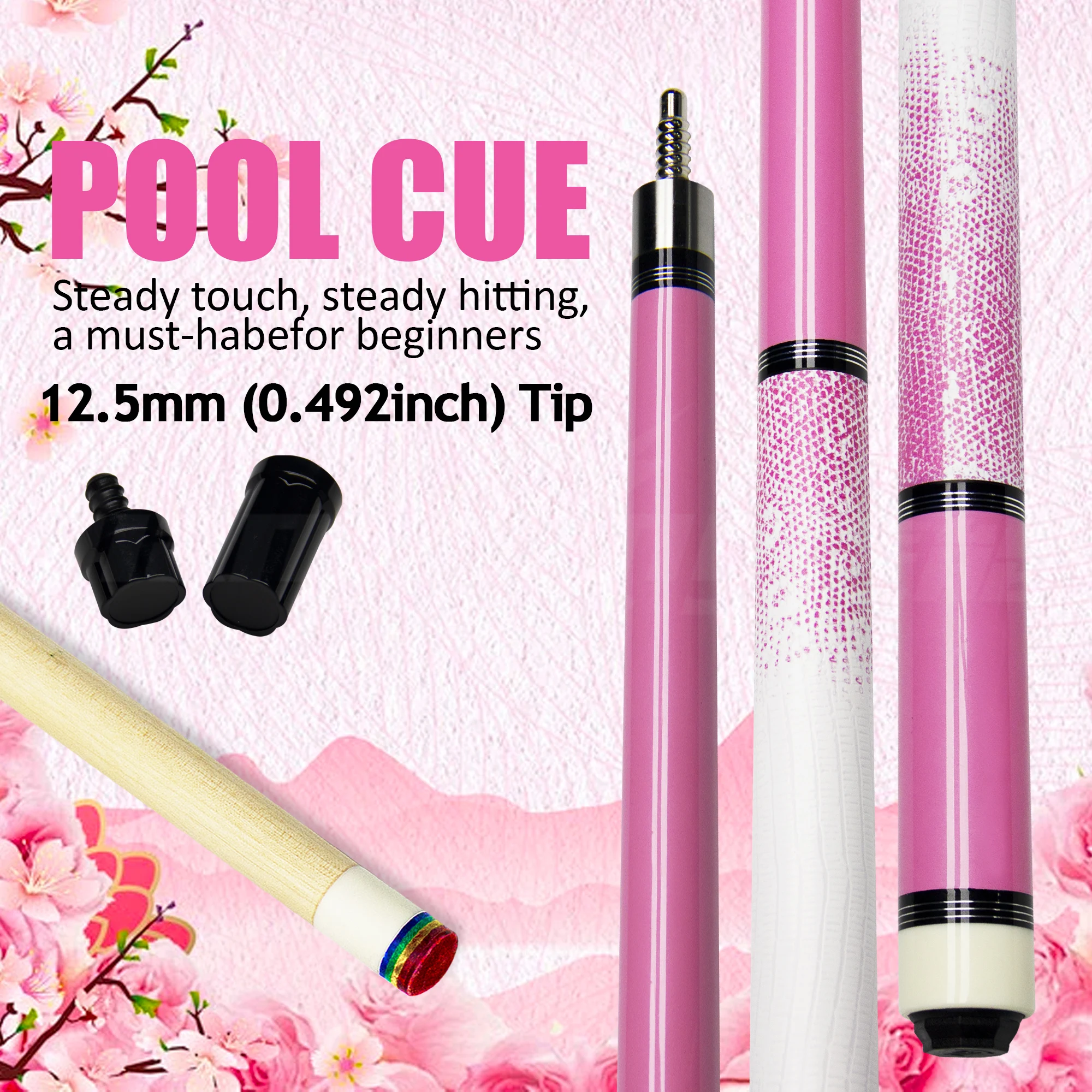 

13mm Tip Pink Maple Wood Pool Cue Stick-58''Billiards cue for adults