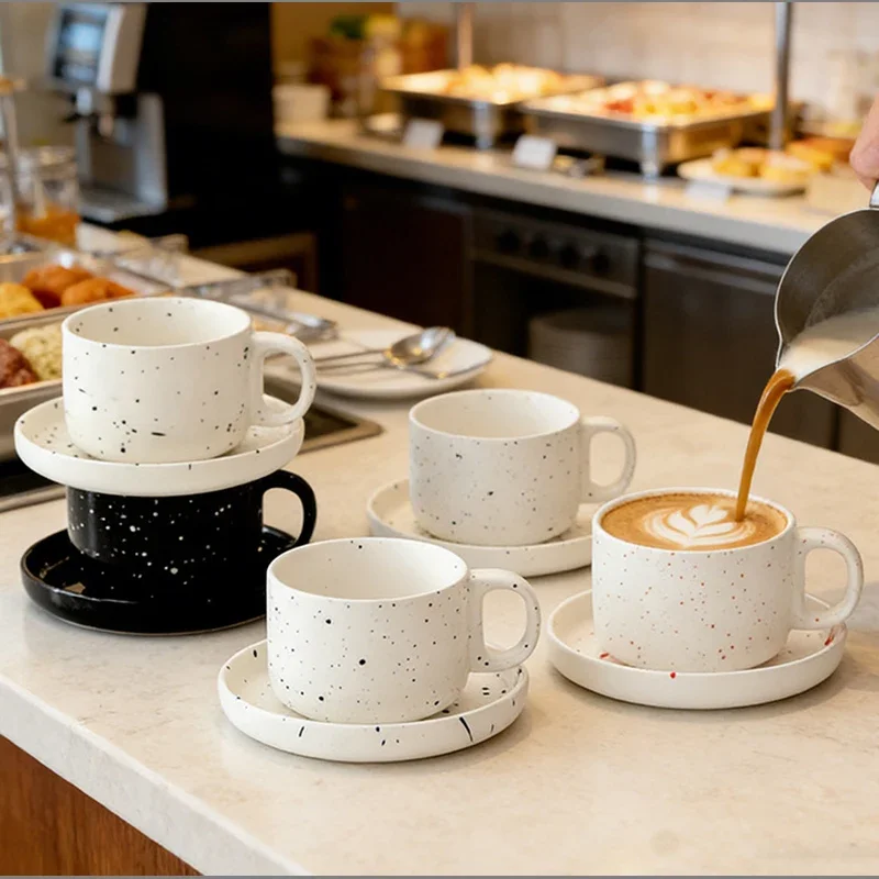 European Ceramic Coffee Cup and Saucer Vintage Spotted Breakfast Juice Mug Exquisite Afternoon Tea Flower Tea Coffee Latte Cup