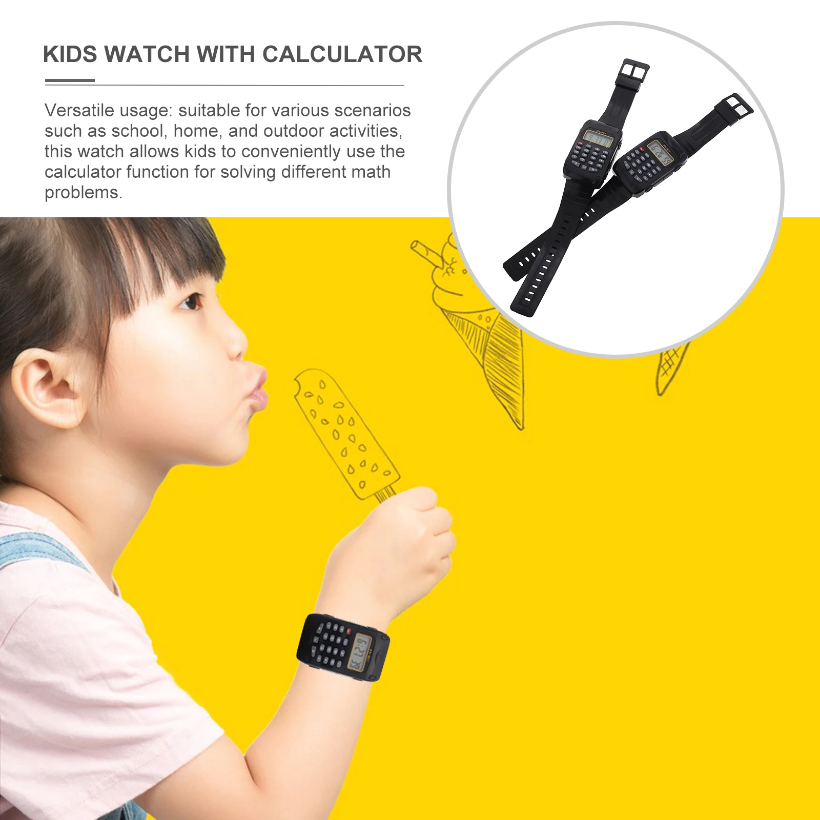 

2pcs Kids Calculator Watch Digital Math Toy Childrens Pvc Wristwatch Multifunction Square Display School Student Timepiece