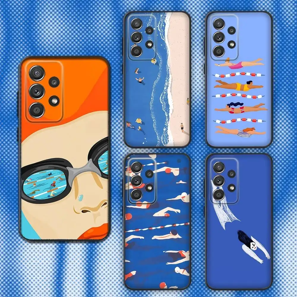 

Swimming Cartoon Phone Case For Samsung S25,S24,S21,S22,S23,S30,Ultra,S20,Plus,Fe,Lite,Note,10,9,5G Black Cover