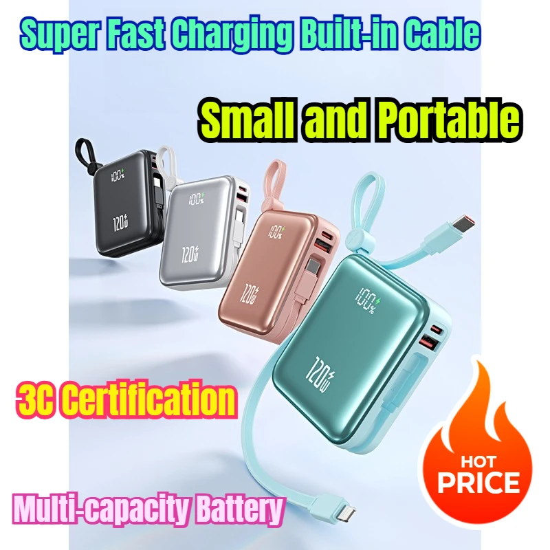 Power Bank 3C Certification Multi-capacity Battery Super Fast Charging Built-in Cable Small and Portable for Xiaomi for Apple