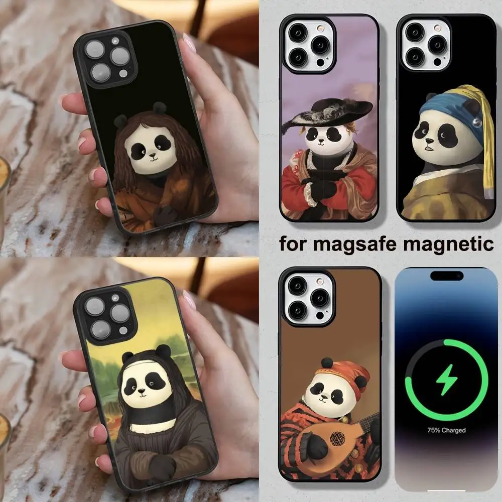 

Fun Panda Mona Lisa Art Phone Case For iPhone 16,15,14,13,12,11,Plus,Pro,Max,Mini Soft Magesafe Magnetic Wireless Charge