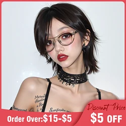 12Inch Short Mullet Head Wig With Bangs Pixie Cut Short Straight Black Synthetic Wig For Women Cool Short Tail Wig For Daily Use