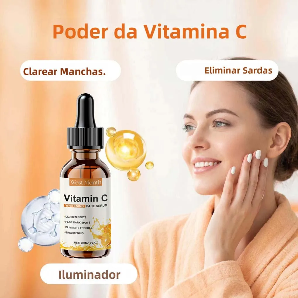 Sérum Clareador de Vitamina C, Remove Manchas Escuras e Sardas, Essência Facial para Clarear Melasma e Melanina, Ilumina e Repara a Pele Opaca, Cosmét