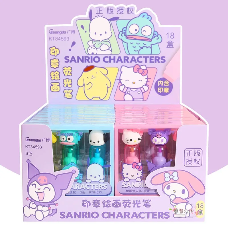 24pcs/lot Sanrio Melody Kuromi 6 Colors Seal Highlighter Kawaii Kitty Drawing Fluorescent Marker Pens Office School Supplies