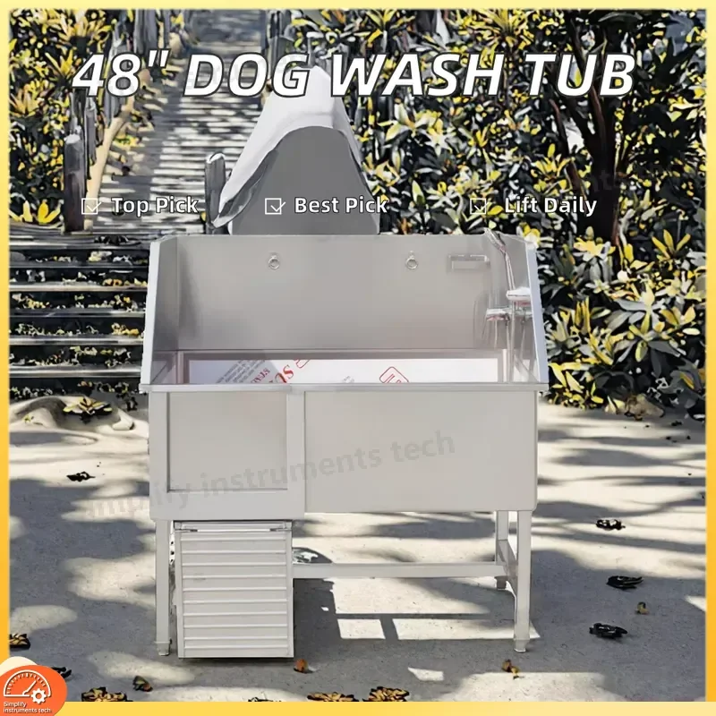 48 Inch Stainless Steel Dog Grooming Tub Custom Pet Washing Station for Commercial Use Heavy Duty Veterinary Bath Tub for