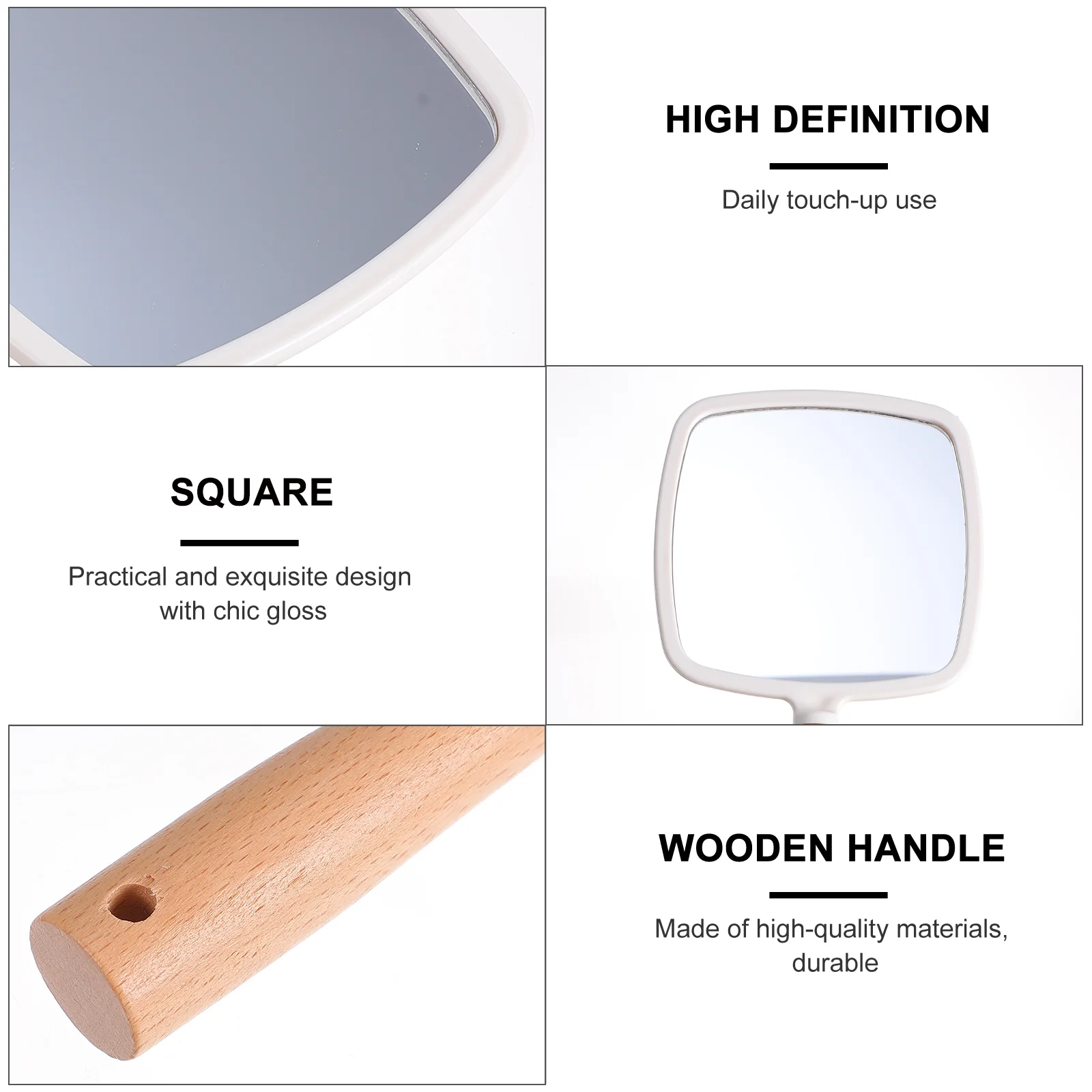 Makeup Mirror Wooden Handle Handheld Cosmetic Mirror Heart Shape Fan Shape Mirror Round Square Mirror Salon Makeup Mirror