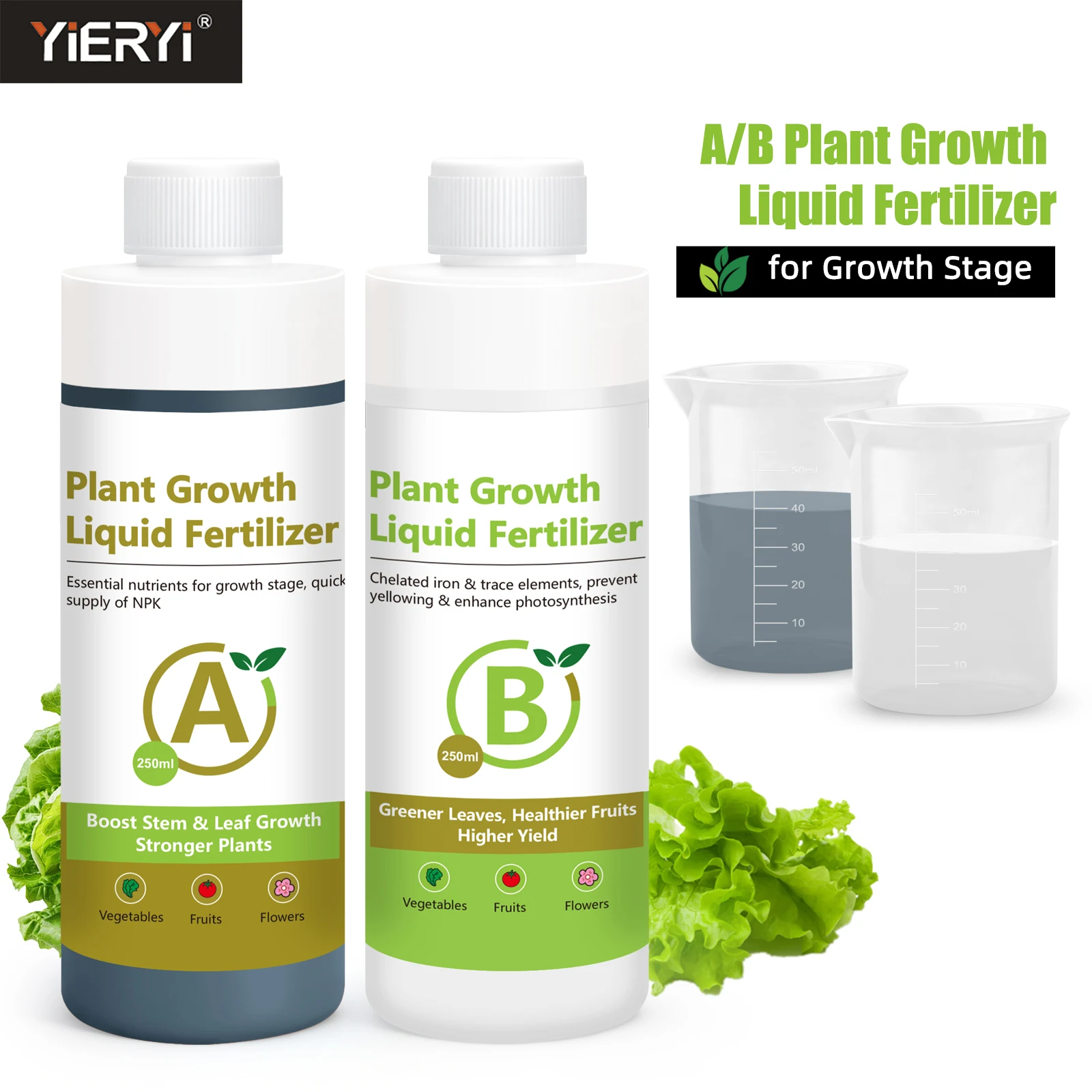 

Yieryi 250ML AB Fertilizer Hydroponic Nutrients Liquid Plant Growth & Bloom Booster for Vegetables Fruits Flowers Indoor Garden